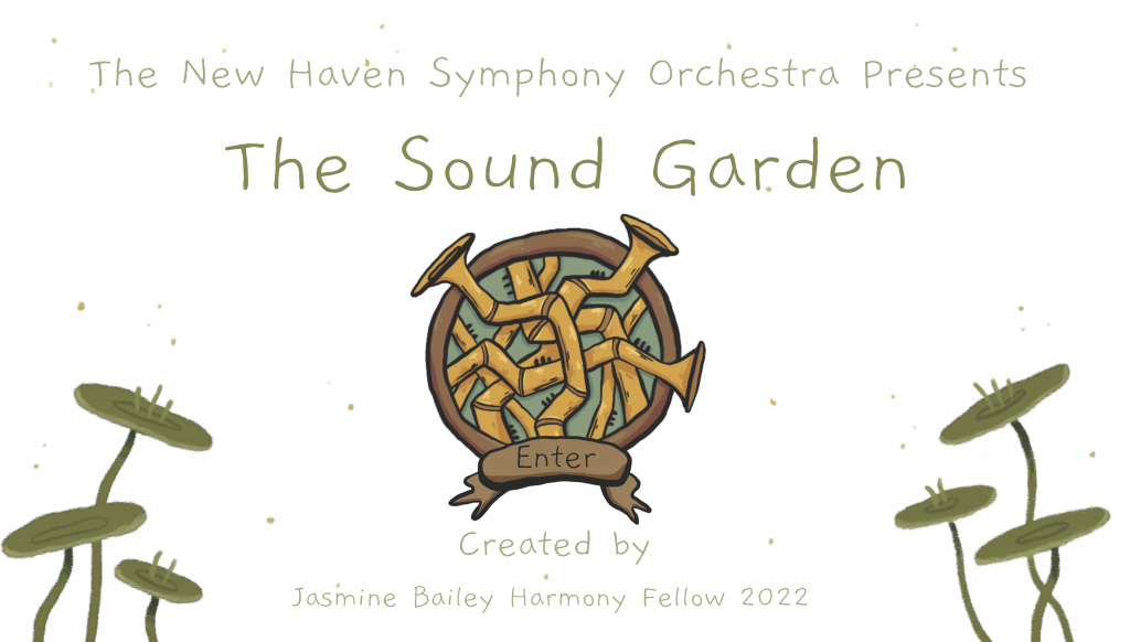 White background with green lily pads in the bottom corners and the sound garden insignia in the middle of the screen.