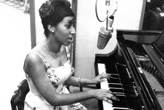 Aretha Franklin recording at Columbia Studios in 1962.