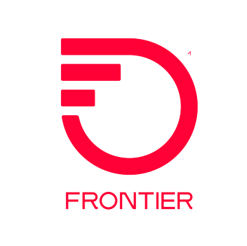 This image is a red circle that has three red lines intersecting the left top side of the circle. Underneath, it says FRONTIER