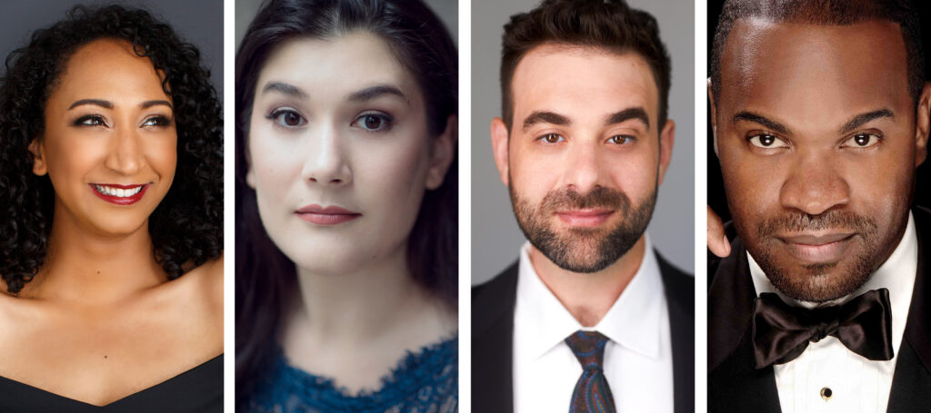 Left to Right show the four soloists for Beethoven's Ninth: Lisa Williamson, Annie Rosen, Chad Kranak, and Eric Greene.