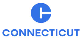Blue State of Connecticut logo. It is a large blue "C" with the word CONNECTICUT in all caps beneath it.